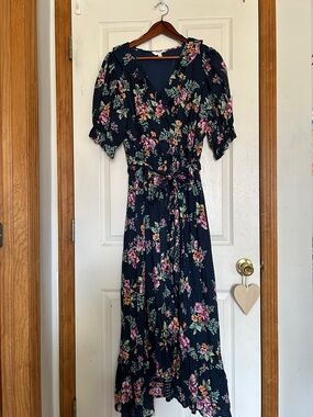 LC Lauren Conrad Navy Floral Wrap Maxi Dress with Tie Waist